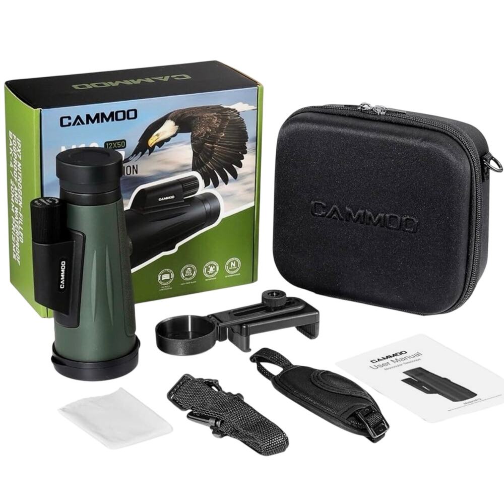 Cammoo M12HD Monocular 12x50 High Power Waterproof Optic with Smartphone Adapter